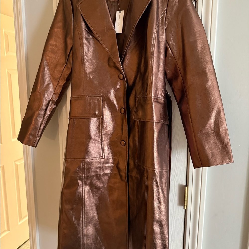 Avec Les Filles Metallic Brown Leather Coat
